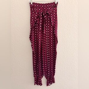 Høst  & Vår Pink Geometric Harem Pants | Elastic Waist Ruched Ankle Pants
